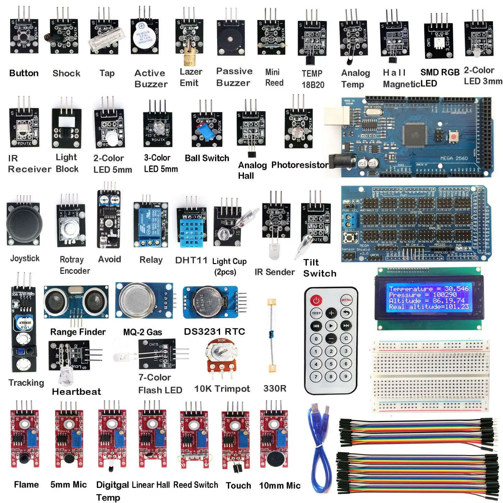 

40 IN 1 Sensors Kit Starter Kit Set for MEGA2560 IIC 20X4 2004 LCD Display for Arduino Sensors with Breadboard DIY Learning Suit