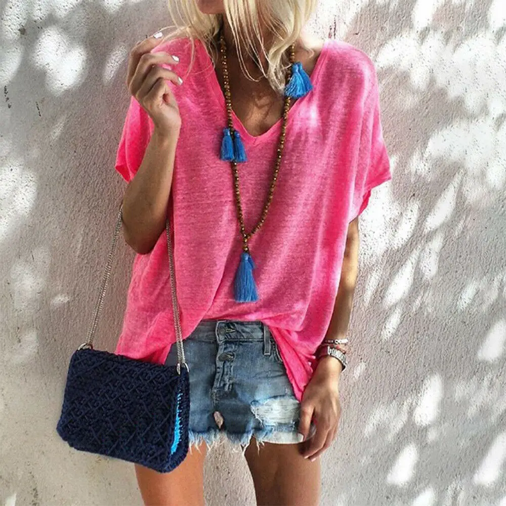 

New Women Short Sleeve Loose T-Shirts arrival Ladies Summer Solid Casual Beach Tops Shirt Jelly Color Women Clothes