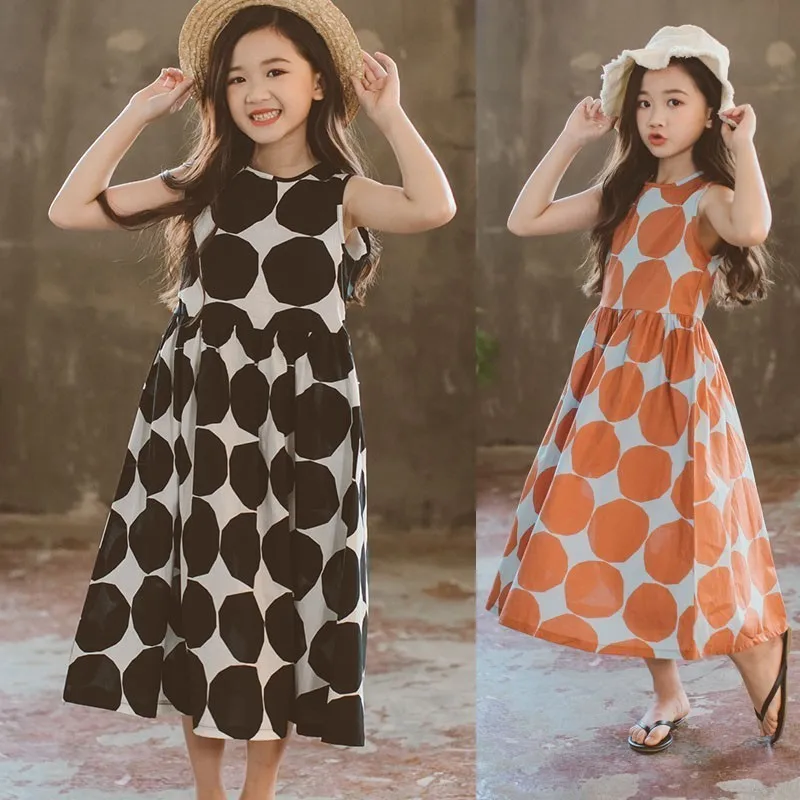 

Mother And Daughter Dress Teenage Kids Clothes For Girls 12 14 16 10 8 6 4 years Long dress Big dot holiday beach clothing
