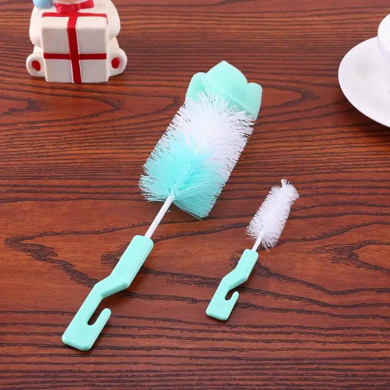

2019 2pcs/set Baby Bottle Brush Toddler Nipple Brush 360-degree Rotating Head Cleaning Sponge Cup Brush Kit infant Feeder brush