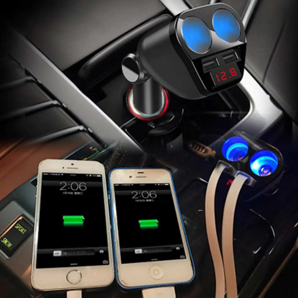 Автомобильное зарядное устройство с двумя USB портами и дисплеем
