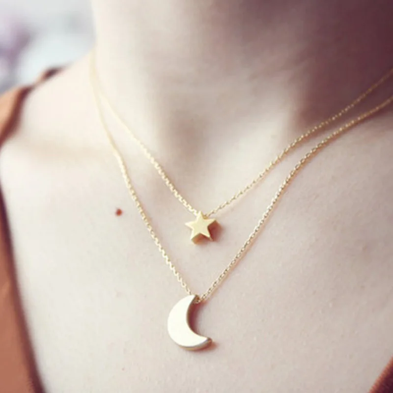 

Fashion Bohemian Gold Silver Chain Choker for Women Stars Moon Girl's Necklaces Accessories 2018 Temperament Sweet New Jewelry