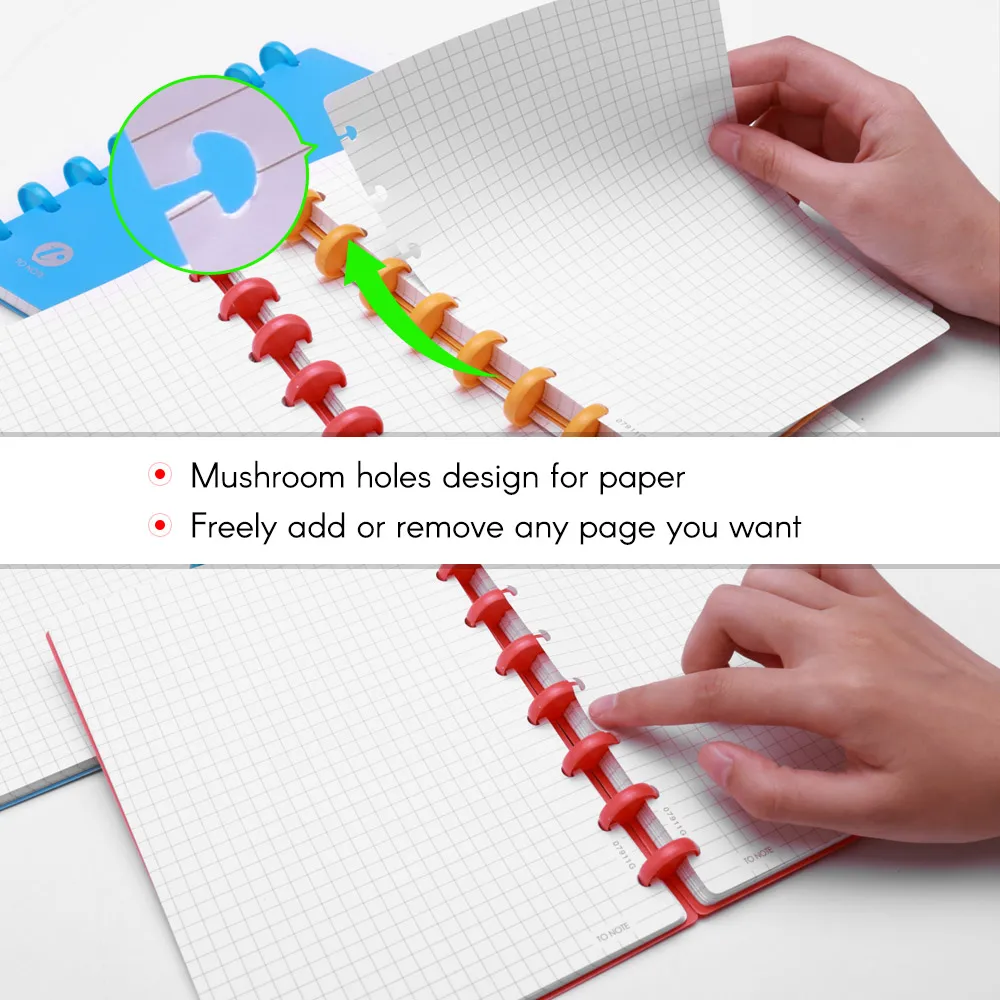 Портативный А5 многоразовый блокнот в твердом переплете, блокнот с листьями, бумага, грибы, отверстия для колец, связующий с 8 кольцами