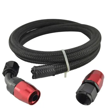 

SPEEDWOW AN4/6/8/10 1M Nylon Braided Fuel Hose Line+0+45degree Swivel Hose End Fuel Fitting Adapters Oil Cooler Connector