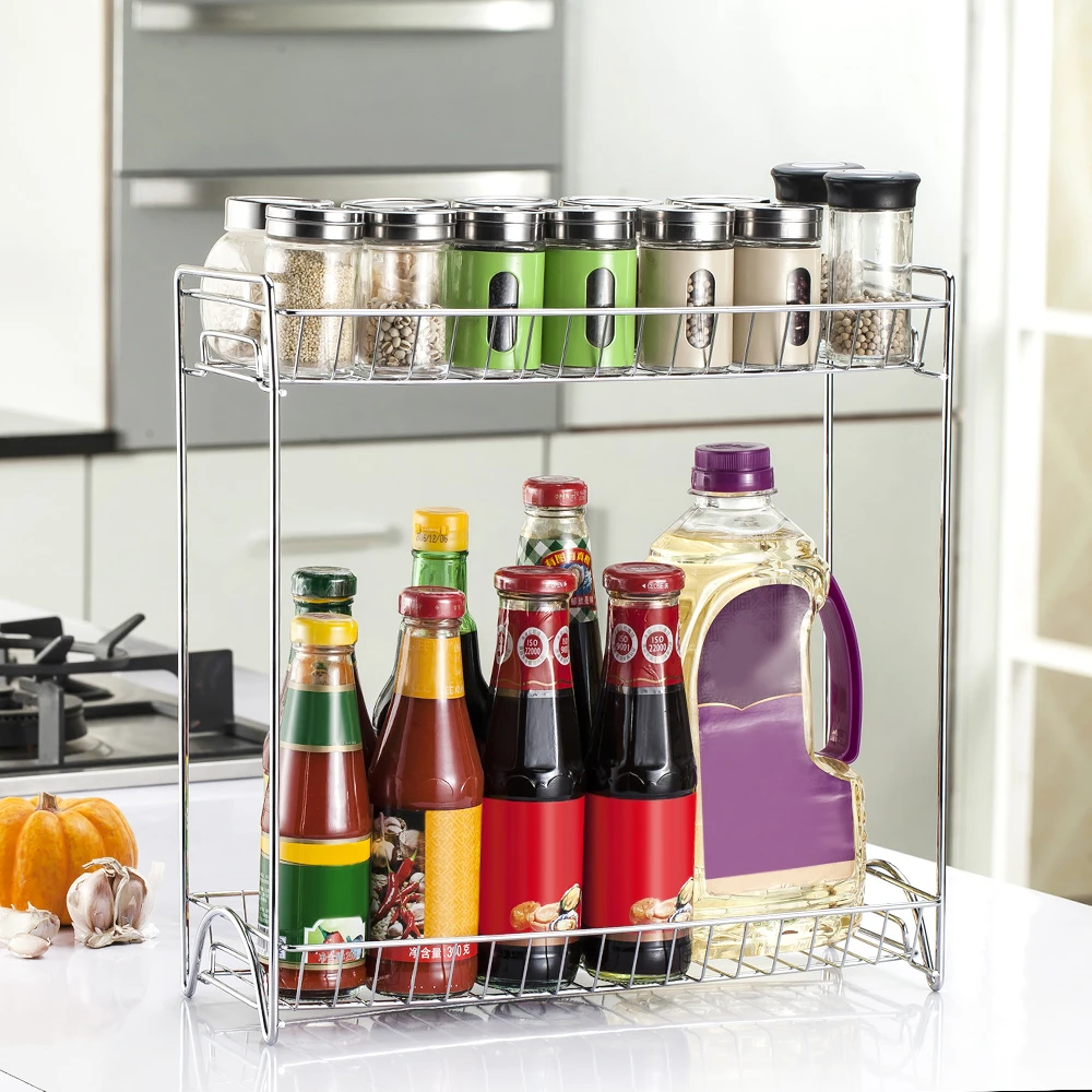 2 Tier Spice Rack Standing Rack Kitchen Storage Rack Bathroom Countertop Storage Organizer Bottle Shelf Holder Chrome Tool Racks Holders Aliexpress