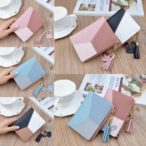 

Cool Fashion Women Patchwork Bags Portable Wallet Leather Clutch Card Holder Purse Ladies Portable Short Coin Storage Handbag