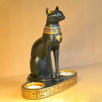

Ancient Egypt Bastet Cat Goddess Statue with 2 Tea Light Candle Holders Burner (7.5" Tall) A