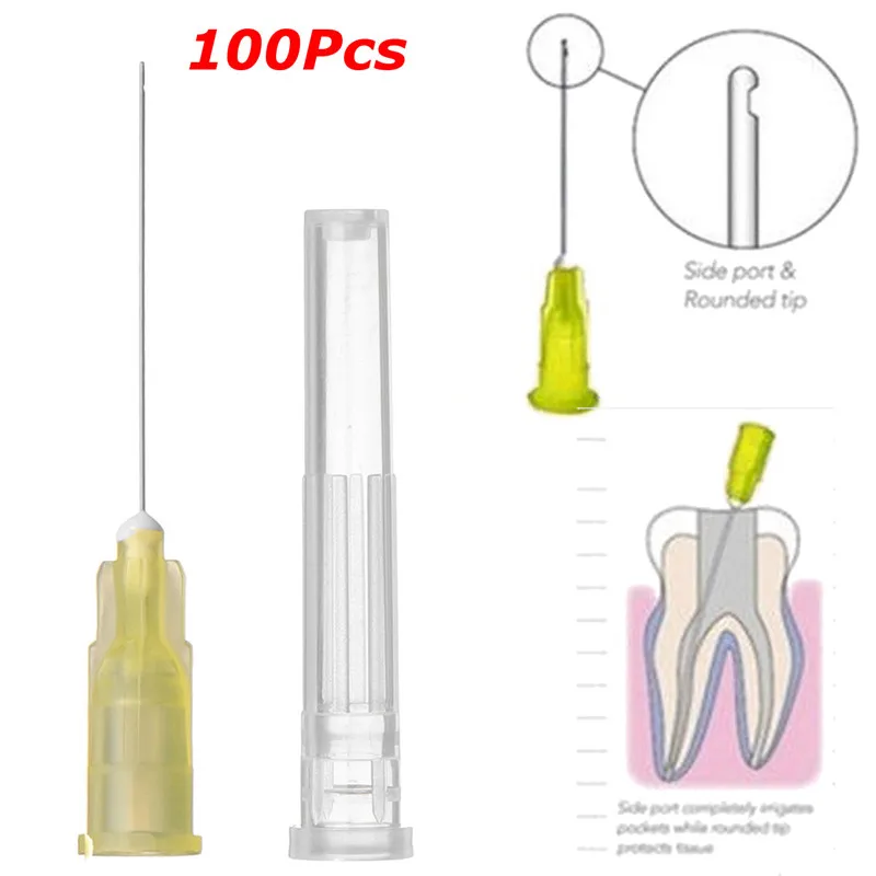 

100pcs 30GA Dental Endo Irrigation needle tip End-Closed Side Hole Root Canal Washing Endo Syringe Oral Hygiene Care Material