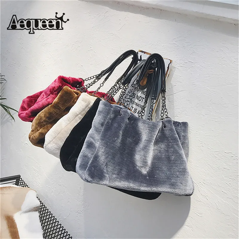 AEQUEEN Women Handbag Large Capacity Luxury Faux Fur Bags For Women Winter Shoulder Bag Females Tote Top-handle Feminine Bolsa AEQUEEN Women Handbag Large Capacity Luxury Faux Fur Bags For Women Winter Shoulder Bag Females Tote Top-handle Feminine Bolsa