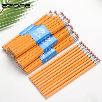 

EZONE 5PCS HB Ordinary Pencil Yellow Wooden Handle Pencil Student Writing Drawing Sketch Pencil With Eraser School Office Supply