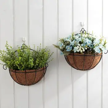 

Flower Pots Quarter Hanging Baskets Liners Iron Art Coconut Palm Balcony Garden Metal Wall Basket Planter