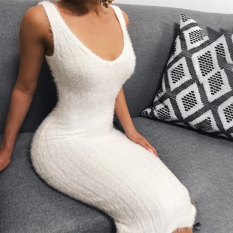 

Ohvera White Knitted Sweater Dress Women Spaghetti Strap Mini Summer Dress 2019 Bodycon Party Sexy Dresses Vestidos