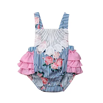 

0-24M Cute Baby Girl Lace Flower Ruffle Rompers Jumpsuit Outfits Sunsuit for Newborn Infant Children Clothes Kid Clothing 2019