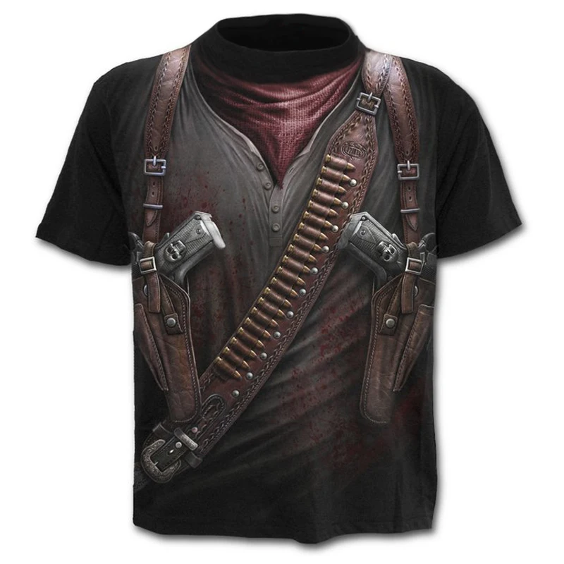 

Cloudstyle Own Design Men's T Shirt 3d Gun Warrior Tshirt Print Knife Harajuku Tops Tee Short Sleeve Fitness T-shirt Streetwear