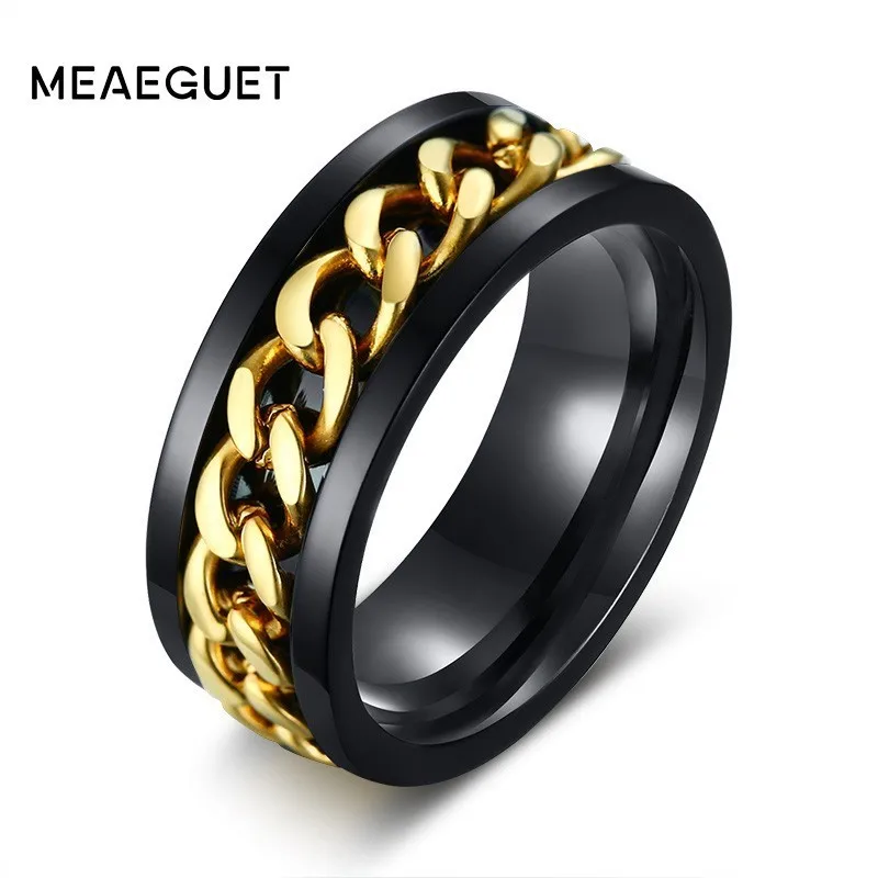 

Rock Gold Black Men's Spinner Chain Ring Stainless Steel Cool Man Male Fashion Wedding Brands Party Jewelry