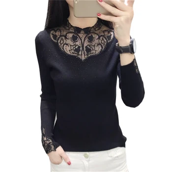 

2020 New Autumn winter Elegant Knitted Sweaters Women Pullovers fashion lace O-neck Knitt Female Sweater RE0826