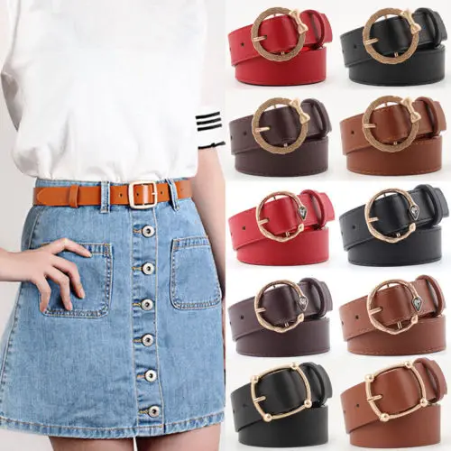 

New Fashion Vintage Women's Metal Leather Round Buckle Waist Belt Boho Waistband