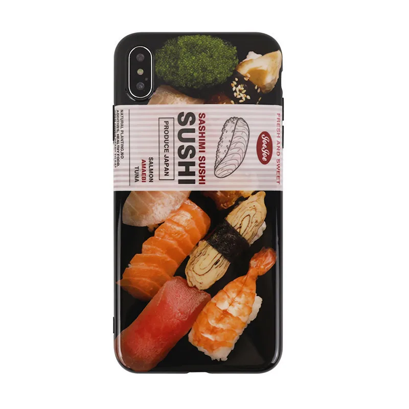 

XINDIMAN Black Sushi for iphone backcover 7 7plus silicone TPU shell for iphoneXR case XSMAX X 6 6s 6plus 8 8plus fitted case