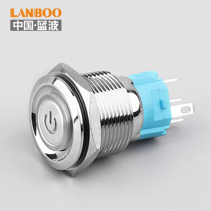 

LANBOO 19mm flat head Momentary or Latching Metal push button switch with IP65