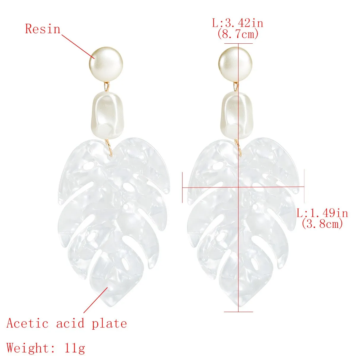 

2019 New Arrival White Color Resin Leaf Drop Earring Big Geometric Boho Dangle Earring