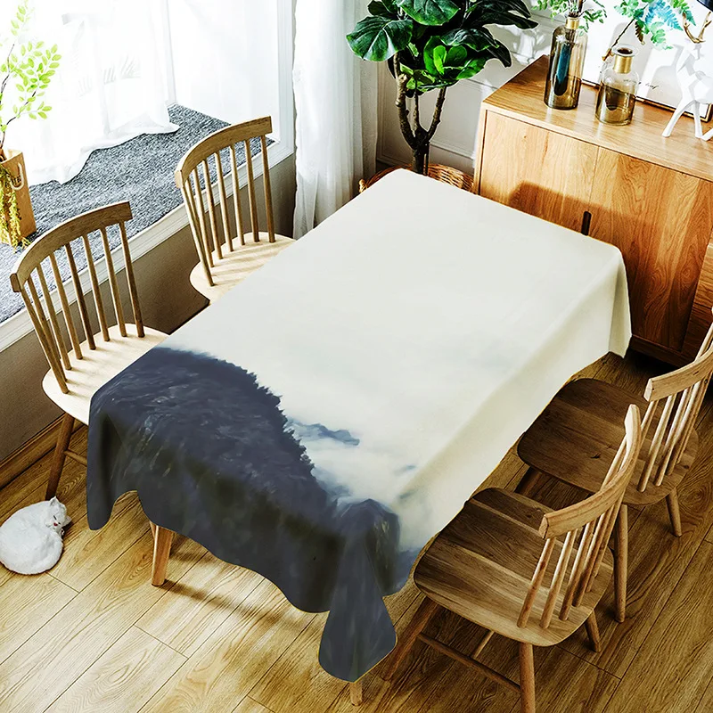 Mountain Landscape Forest Tablecloth Waterproof Oilcloth Rectangular Tapete Table Cloth Dining Kitchen Table Cover Protector