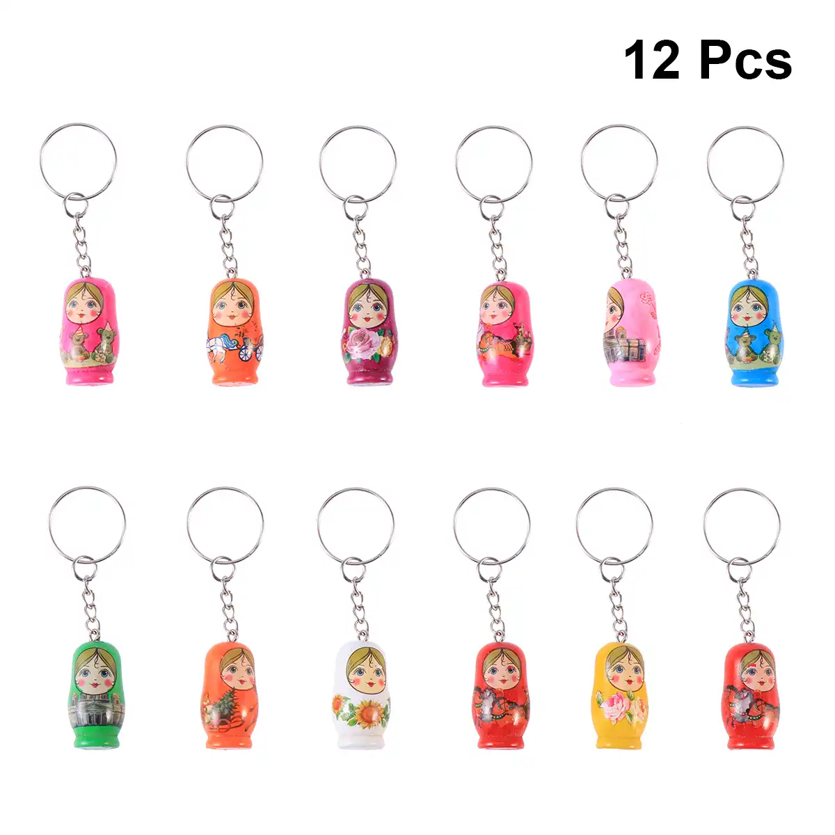 12pcs Creative Wooden Russian Matryoshka Keychain Car Handbag Ornaments SS6