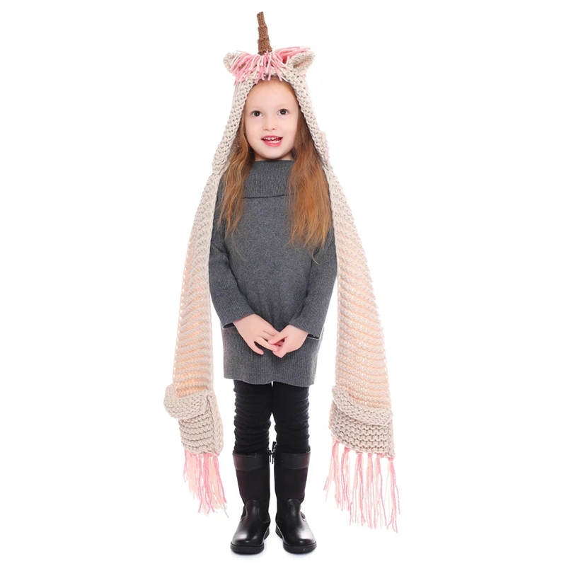 

IANLAN Cute Kids Unicorn Hats Scarves Little Girls Winter Animal Style Cap Muffler with Tassels & Pockets 2-12 Years Old IL00180