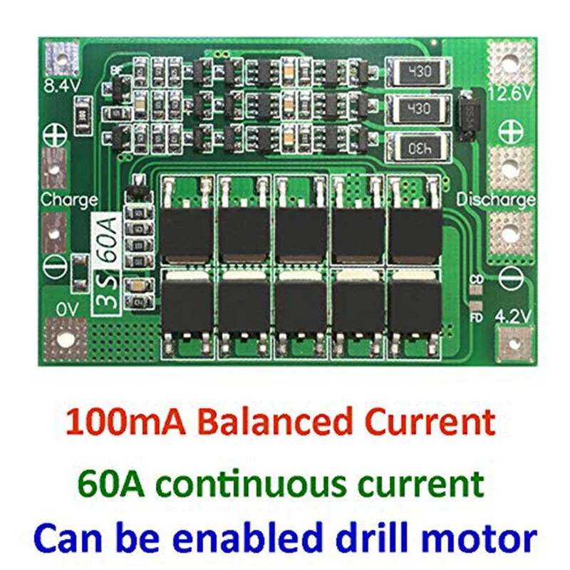 Горячая TTKK 3 S 60A Bms доска литий-ионный 18650 батарея защиты доска с балансом для дрель двигатель 11,1 В 12,6 в 18650 Lipo Ce