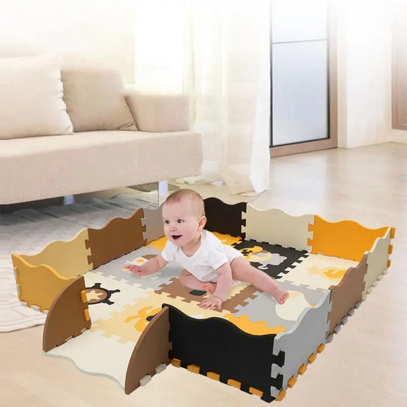 

Baby Foam Play Mat With Fence - Interlocking Crawling Mat With 23 Foam Floor Tiles