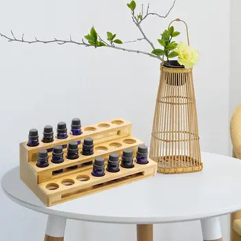 

Bamboo Essential Oil Bottle Display Rack Essential Oil Showing Stand Multiple Compartment Ladder Type Oil Classification Box