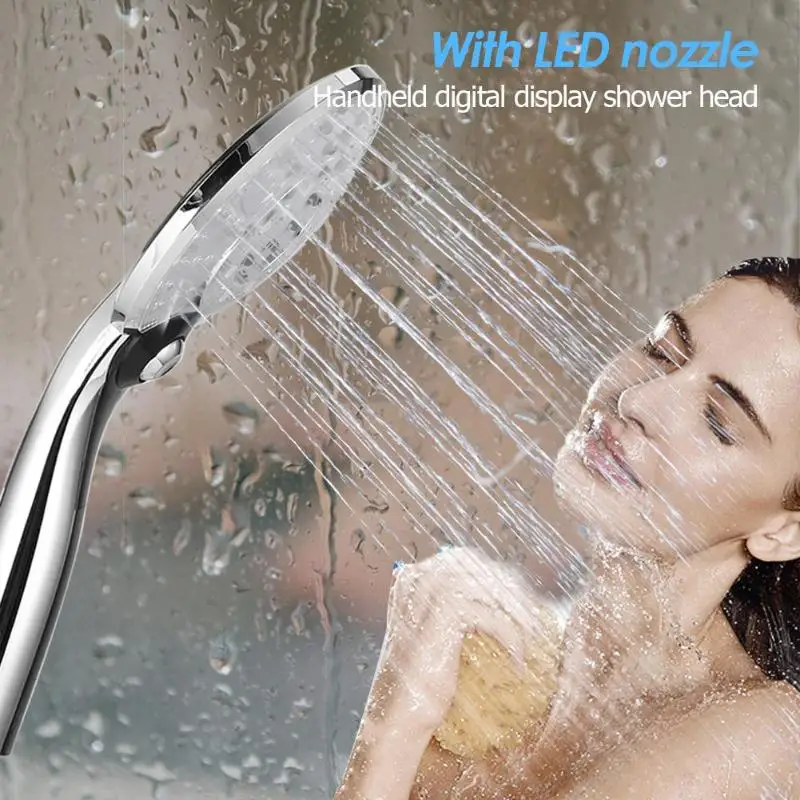 

Automatic LED Light Shower Head 3 Color LED Handheld Bathroom Digital Temperature Display Shower Spray Head Water Saving
