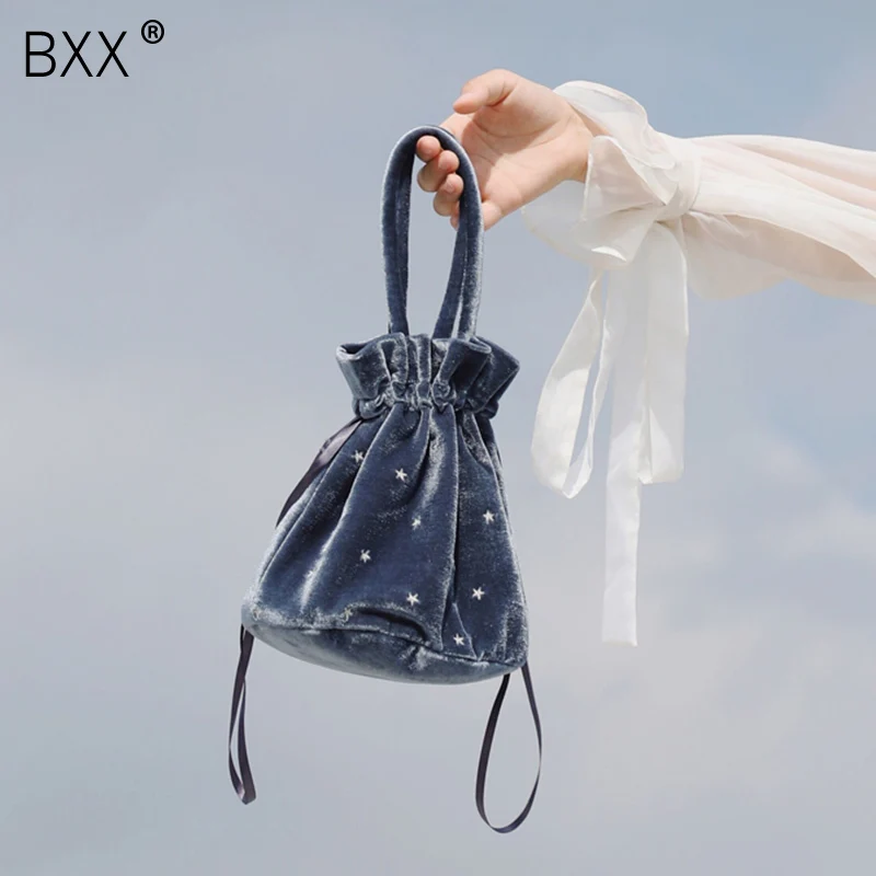 

[BXX] 2019 Temperament Summer Woman New Stylish Personality Solid Color Double Handles Spliced Pattern Velvet Handbag LI952