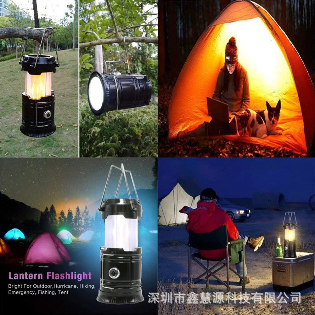 

Outdoor Camping Dual Light Source Tent LED Horse Lantern Collapsible Flame Light Portable Hiking Night Light Torch Lamp Campfire