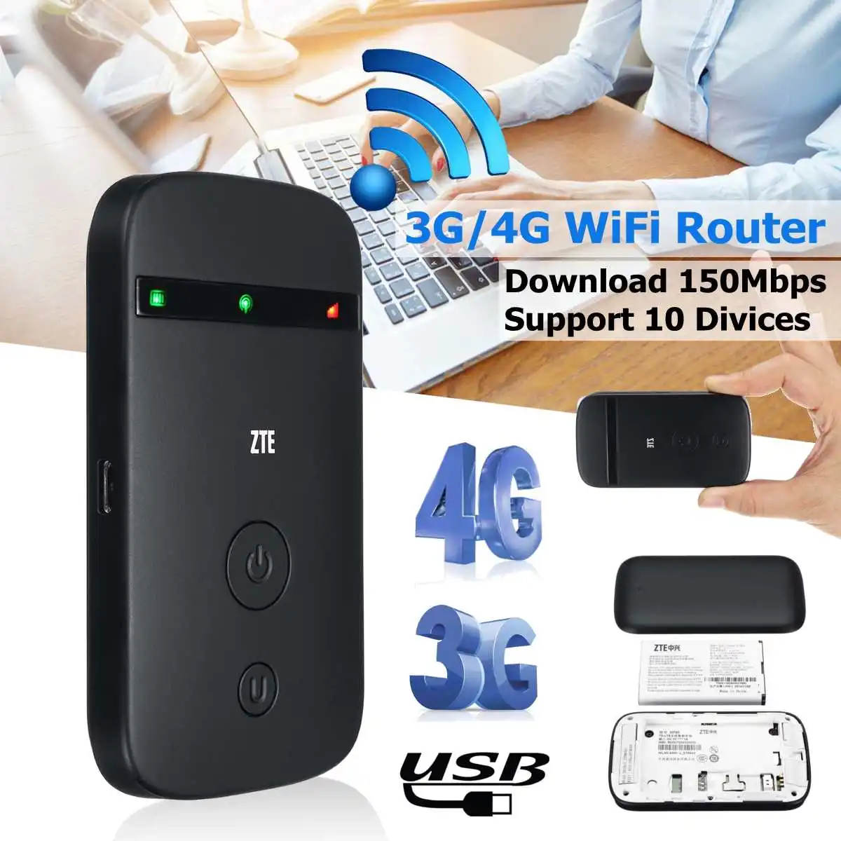 

Portable Wifi 3G 4G Router LTE Wireless Mobile Wifi Hotspot SIM Card Slot LTE-FDD 800 1800 2600mhz