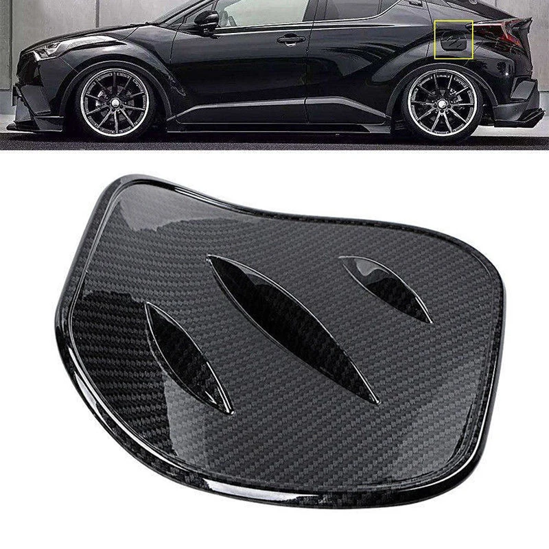 

1pc Black Carbon fiber look Gas Cap Fuel Tank Cover with ultra-sticky adhesive backing For Toyota C-HR CHR 2016 2017 2018