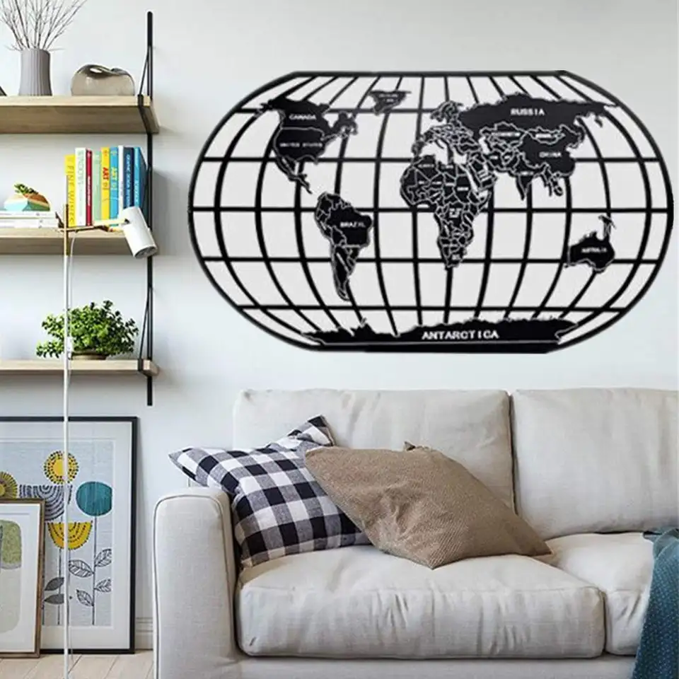 58cmx100cm Black Iron World Map Rack Art Wall Decor Sculpture Rack Art Wall Decor Sculpture
