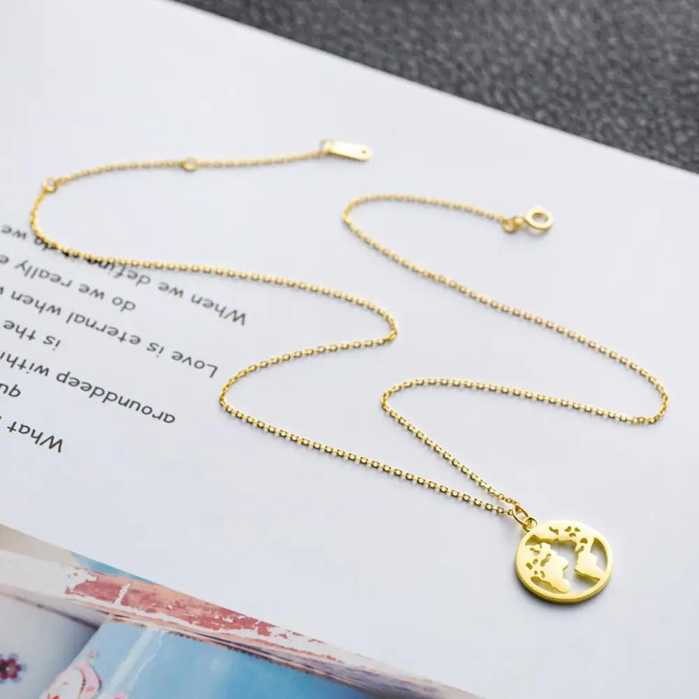 

Real 925 Sterling Silver Earth Map Pendant Chokers Necklace For Lovers Party Necklace Jewelry Gift Korean New Fashion F73