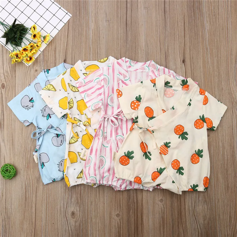 

Summer Newborn Infant Baby Boys Girls Fruit Print Romper Jumpsuit Short Sleeve Belt Playsuit Outfits Cute Clothes 0 to 24M