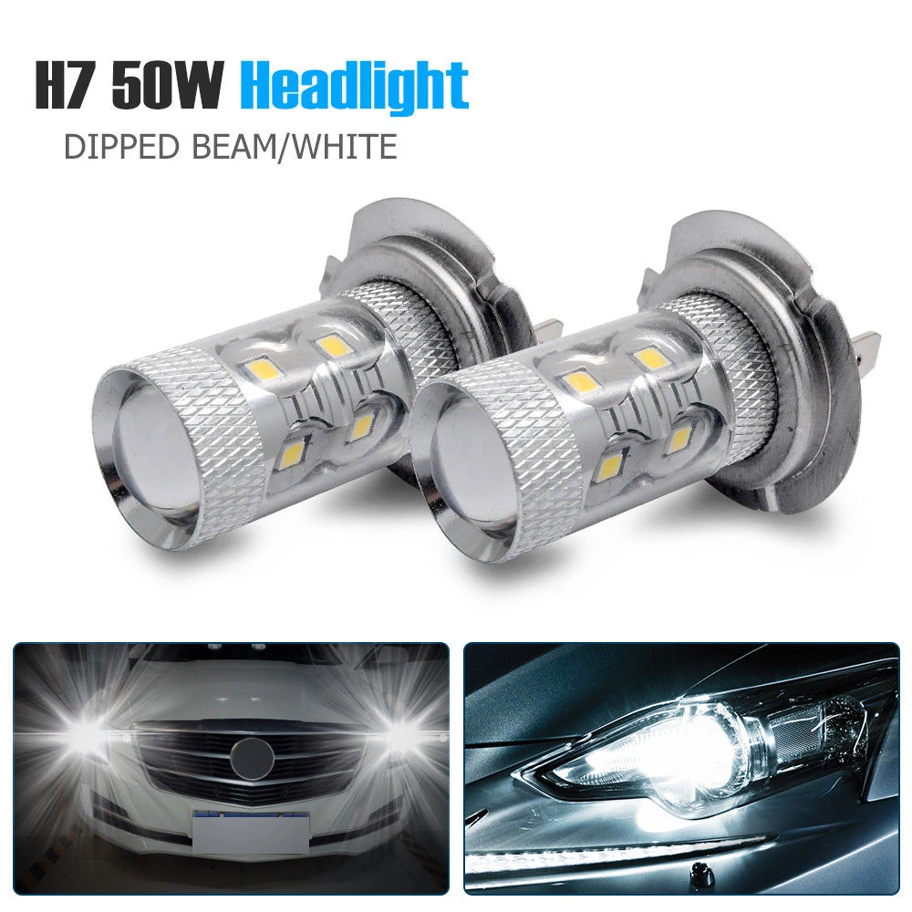 2pcs H7 50W Bulbs Super White Main Dipped Beam LED Car Headlight Bulbs