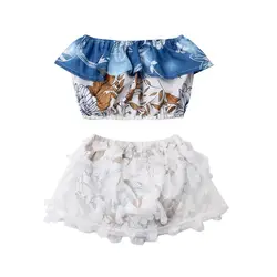 Pudcoco для новорожденных Одежда для девочек с открытыми плечами 3D Цветок Топы Crop тюлевые шорты платье 2 шт костюмы комплект пляжной одежды