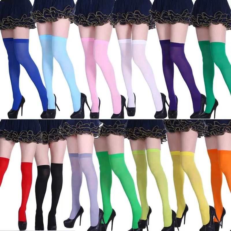 1Pair Autumn Women Girls Over Knee Sock Solid Color Thigh High Stocking ...