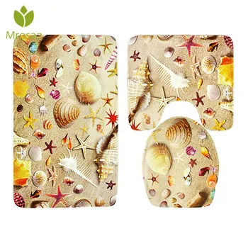 

3 Pcs Shell Pattern Toilet Carpet Set Bathroom Non-Slip Pad Home Fabric Toilet Seat Cushion Bath Mats Rug Bathroom Products