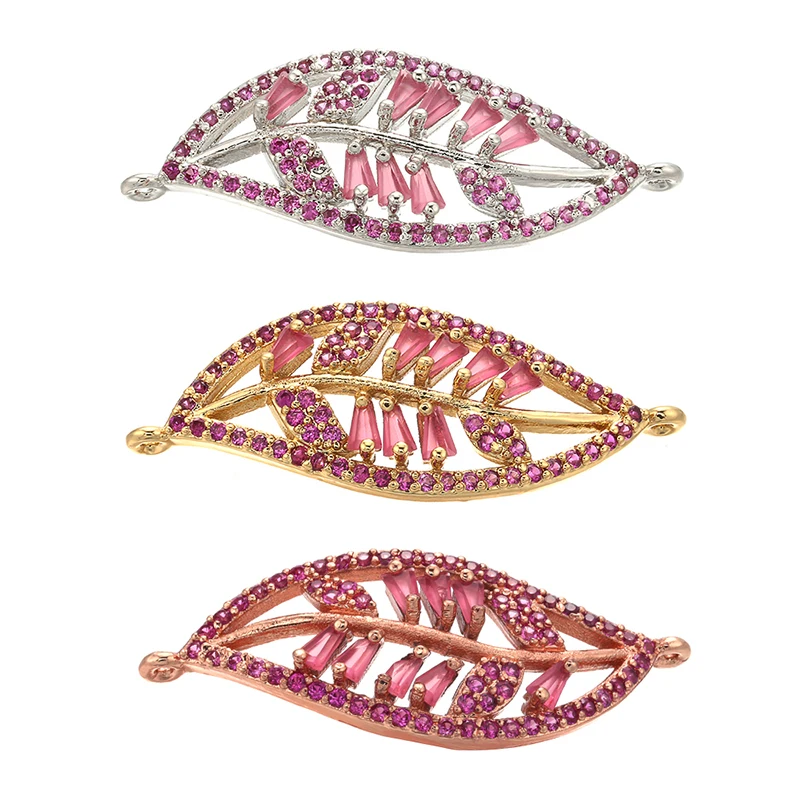 

ZHUKOU 12x32mm Autumn Leaves Crystal Brass Cubic Zirconia Connector for DIY Necklace Bracelet Jewelry Making Accessories VS351