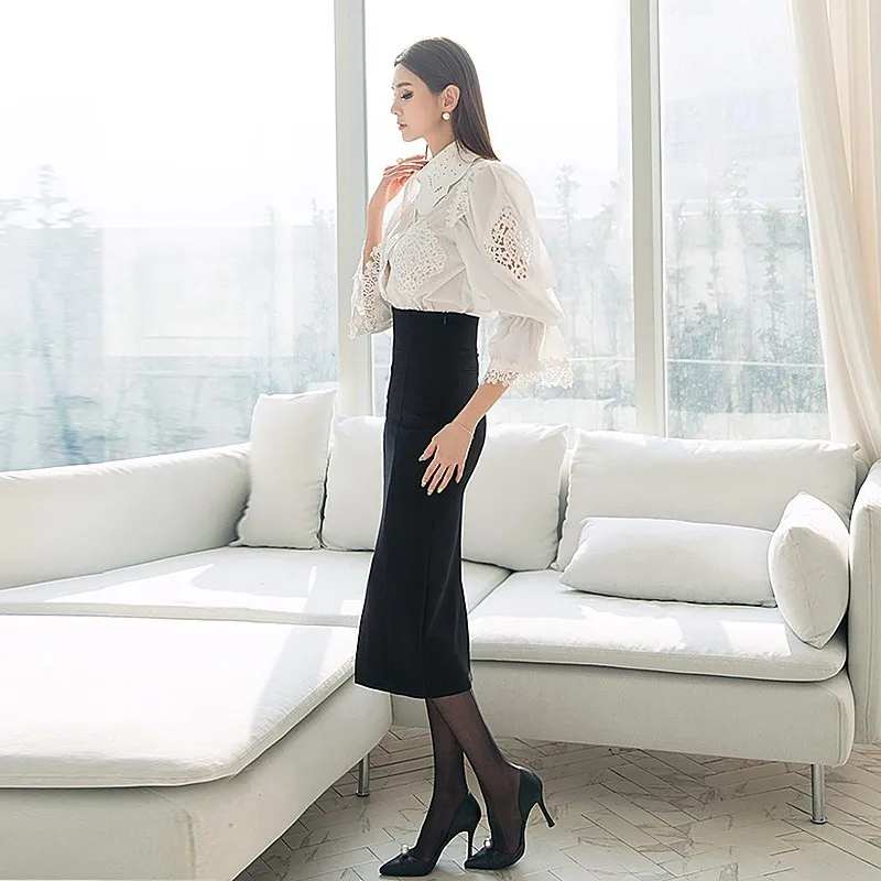 Najtaniej CHICEVER wiosna na co dzień drążą haft biały kobiety koszula Lapel Flare Collar przycisk luźna, slim top damski bluzka 2019 fala