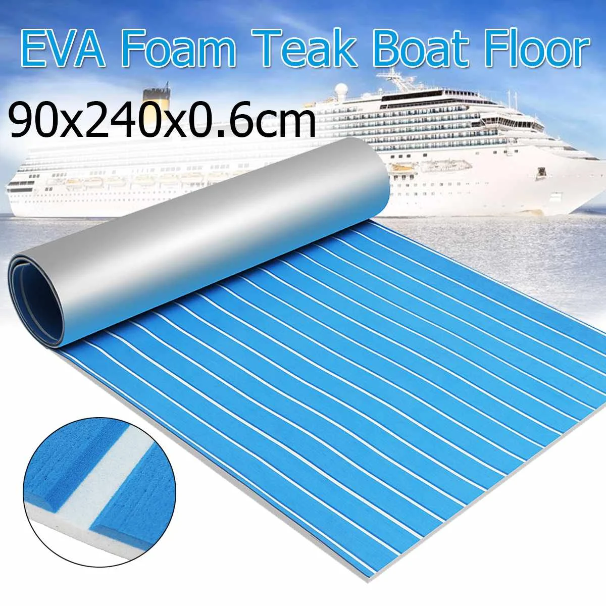 

90x240cm Self-adhesive EVA Foam Teak Sheet Boat Yacht Synthetic Decking 0.6cm Foam Floor Mat Blue With White Line Floor Sheet