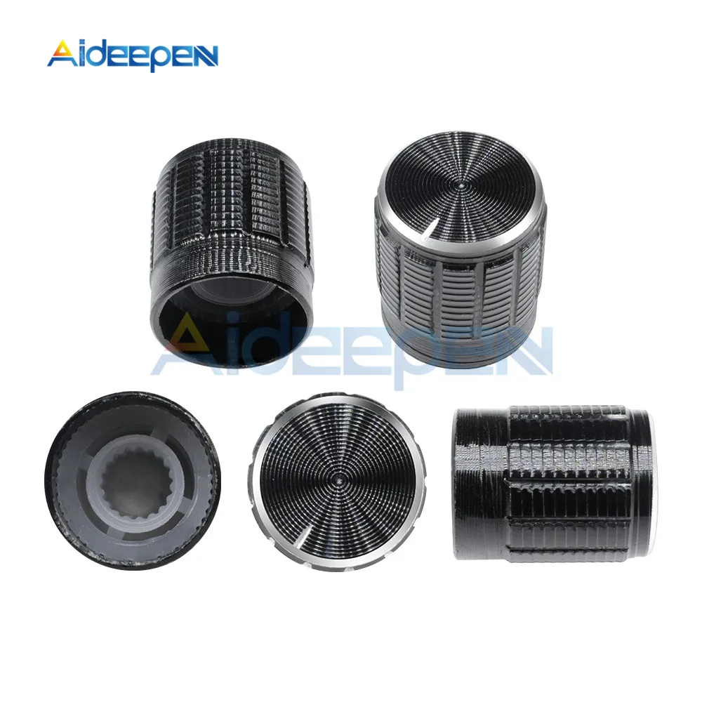 

10pcs Potentiometer Knob Aluminum Knobs Cap Inner Diameter 6MM 15x17mm Black Color Caps Electronic Component Rotary Switch