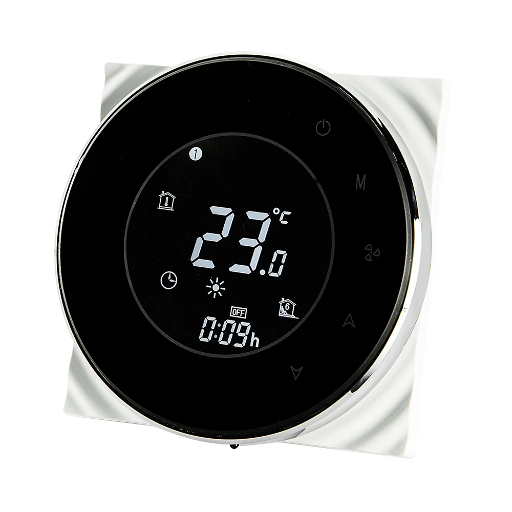 

Programmable Round Coil Thermostat With LCD Digital Display 95~240VAC Four Pipe Heating/Cooling Touch Screen Weekly Data Memory
