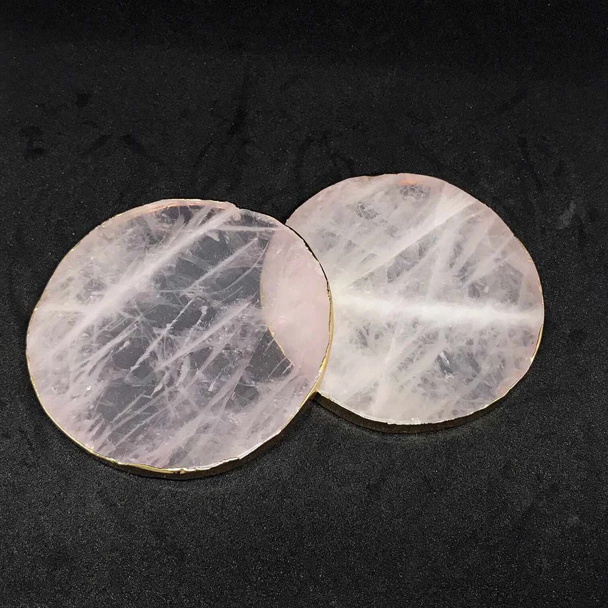 

1pc Natural Crystal Pink Coffee Coaster Cup Mats Pads Platter Quartz Clear Rose Waterproof Desktop Non-slip Pad Table Decoration