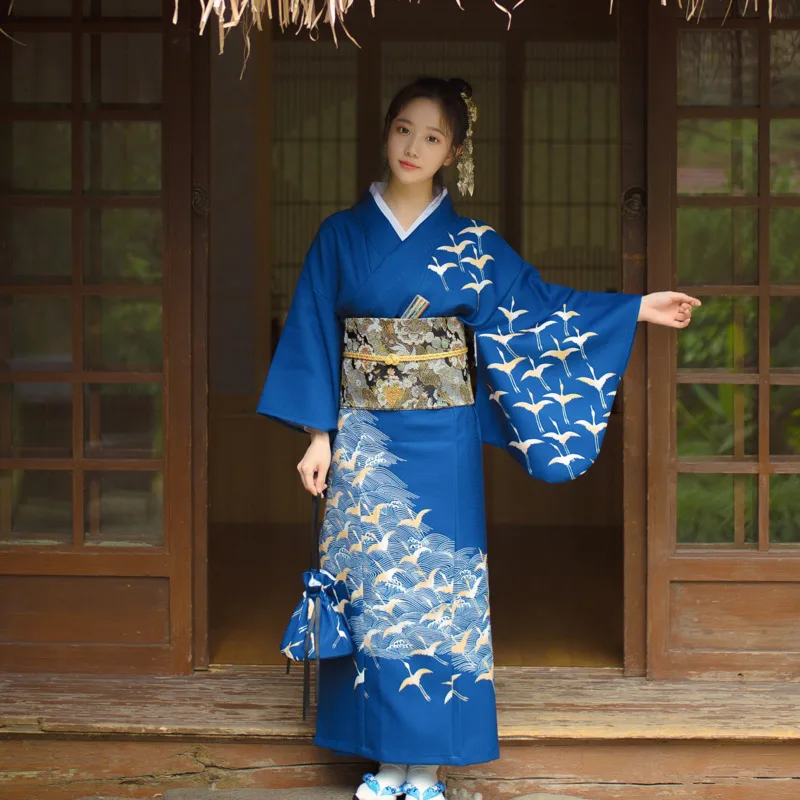 Японское традиционное кимоно с поясом для женщин haori yukata geisha Косплей Костюм obi женское кимоно с волнистым принтом вечернее платье D9012