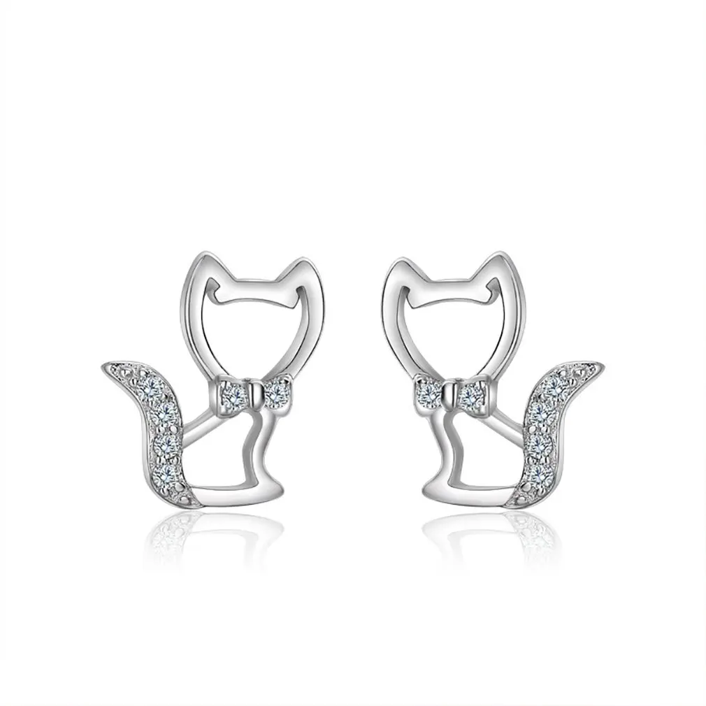 S925 стерлингового серебра прекрасная миловидная кошечка стильный циркониевый серьги-гвоздики пикантные серьги модные серьги для женщин ювелирные изделия